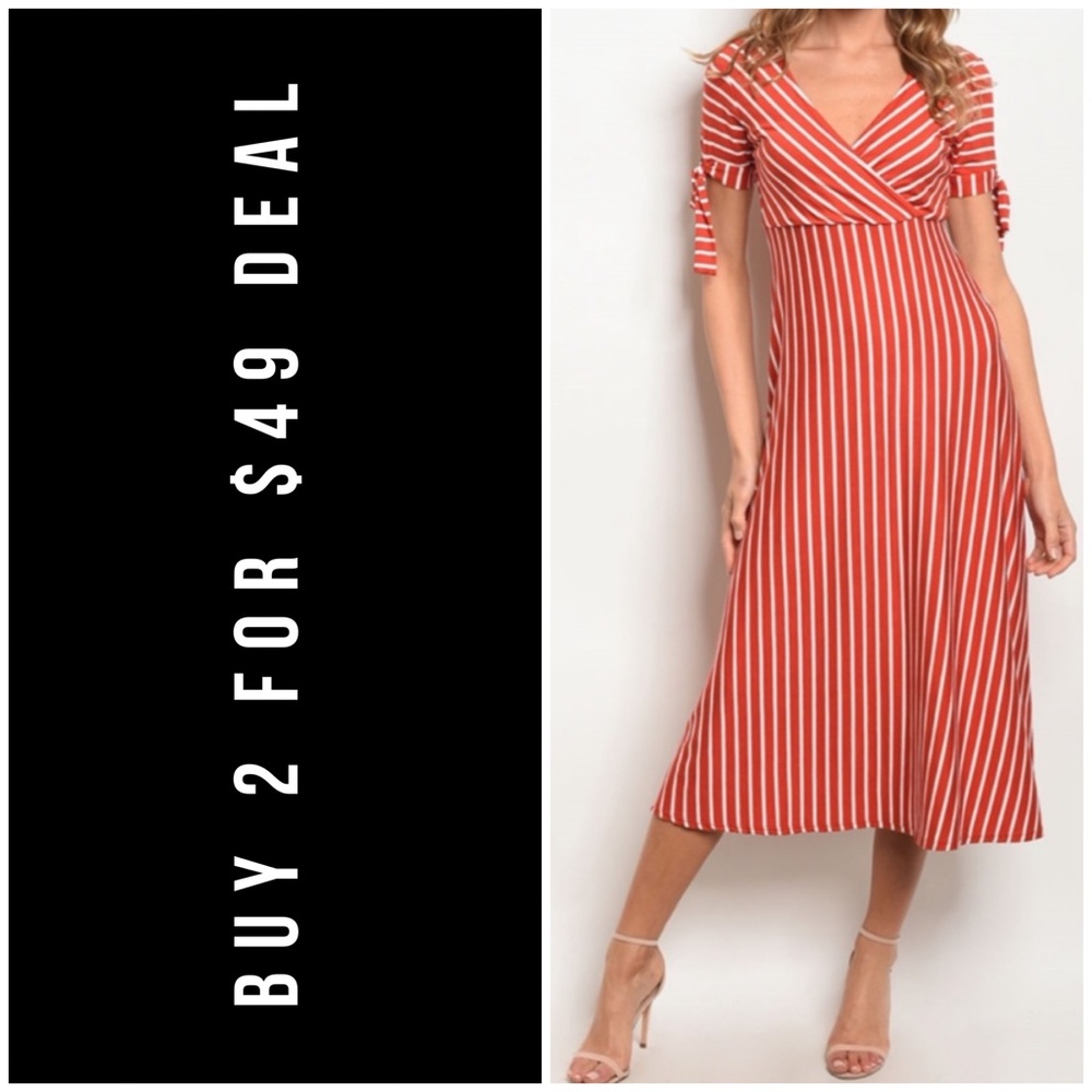 ☀️LAST3️⃣//RED WHITE STRIPED MIDI DRESS